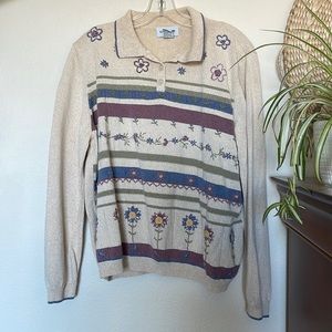 Floral Embroidered Grandma Sweater